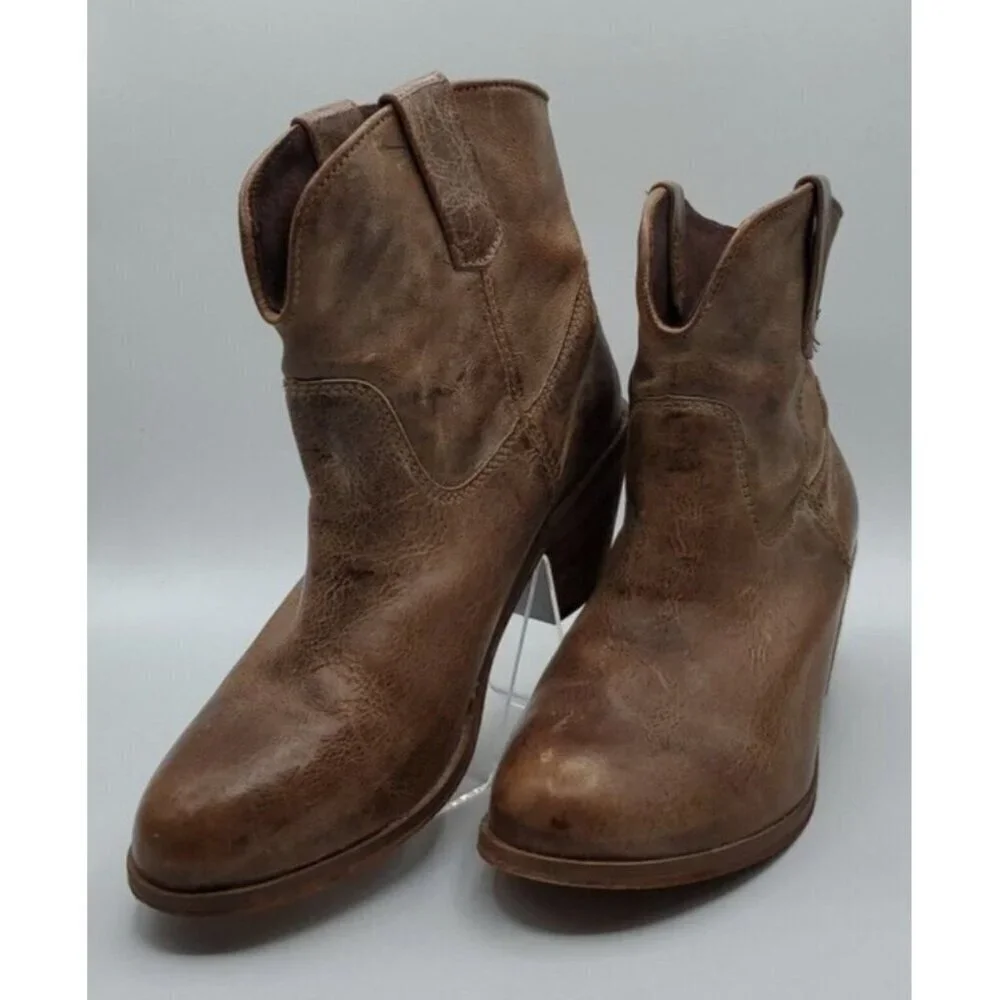 Corral Womens Brown Tan Distressed Leather Western Cowboy Ankle Boots Sz 7